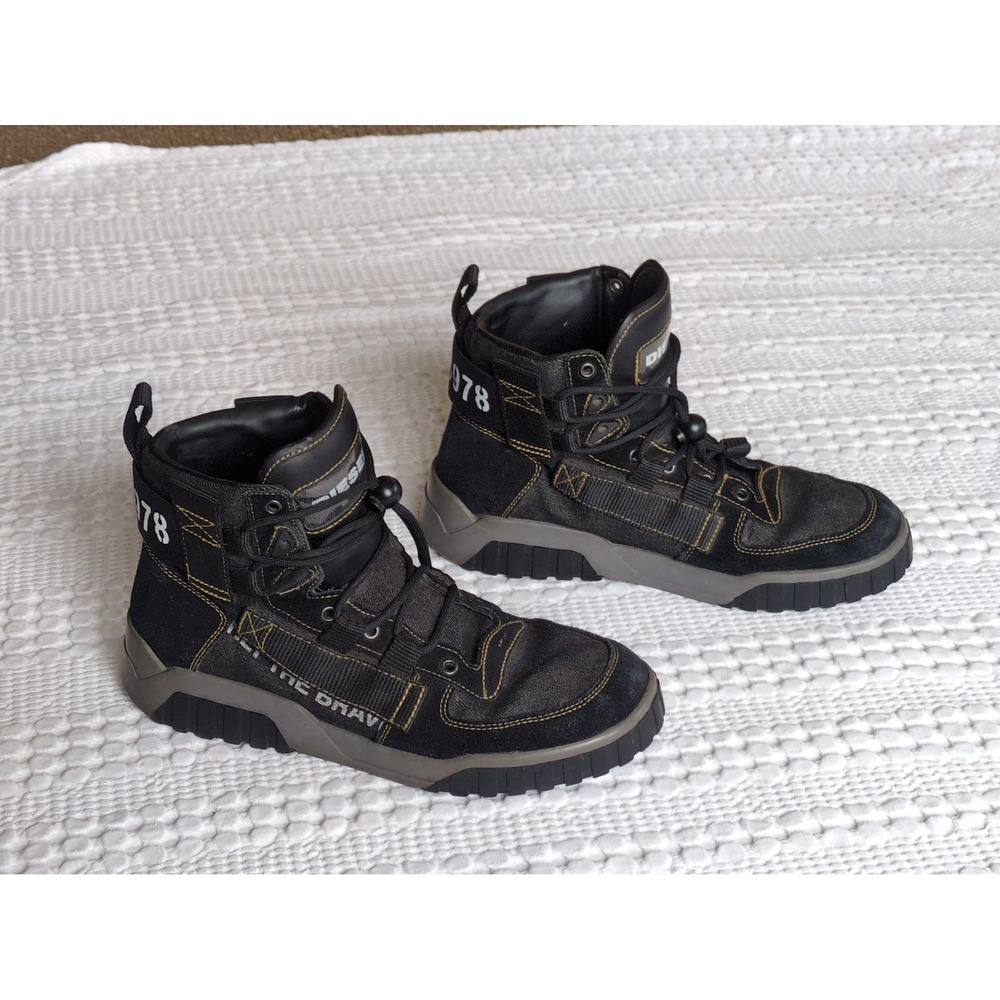 Diesel S-Rua Mid SP High Top Sneakers Suede Raw Denim Size 9 Black Gray Men's